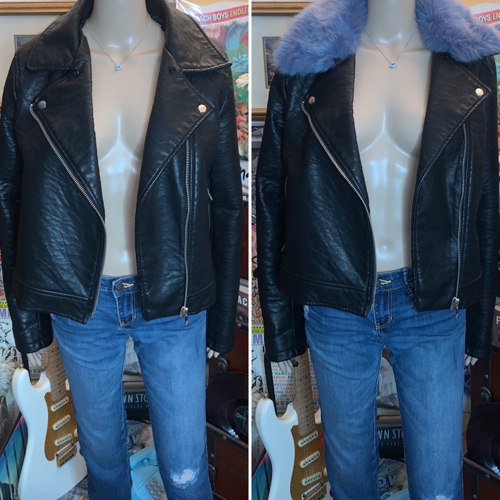 Womens lg large med FOREVER 21 FAUX leather motorcycle moto zipper jacket coat